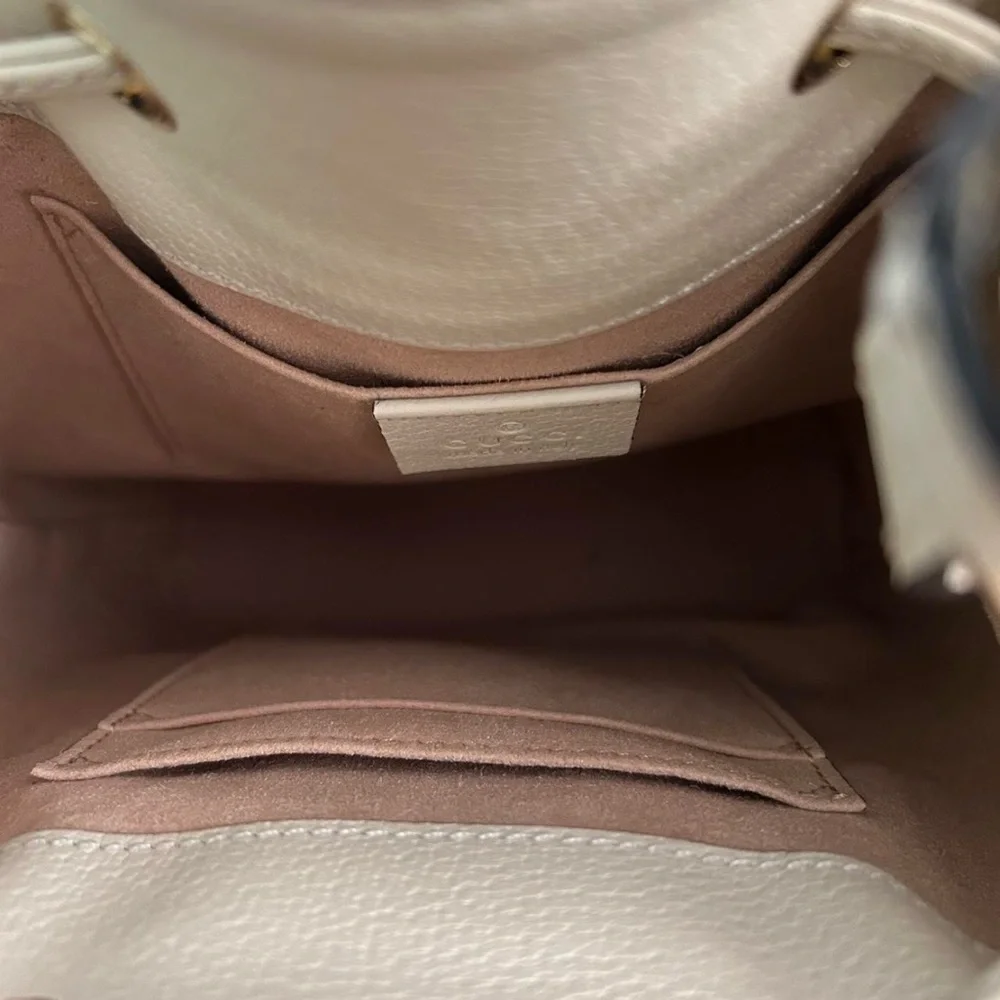 Gucci White Leather Drawstring Backpack with Red & Blue Stripe - Picture 5 of 7